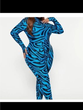 Fashion Nova Electric Blue & Black Zebra-Print Jumpsuit